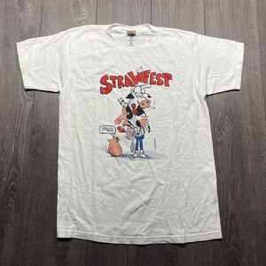 Vintage Strawfest 1990s Cow Cartoon Funny T Shirt Medium Graphic White Pig